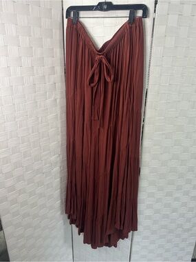 We The Free Wide Leg Maxi Pants in Rust Brown with Tie Waist Boho
